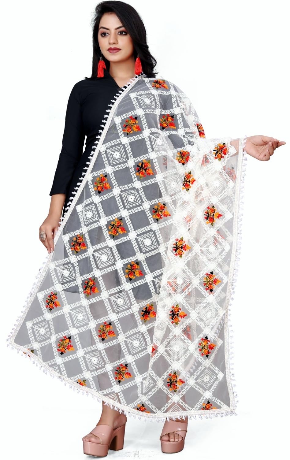 Women's Heavy White color fancy latest Navratri style White dupatta for women-image-29