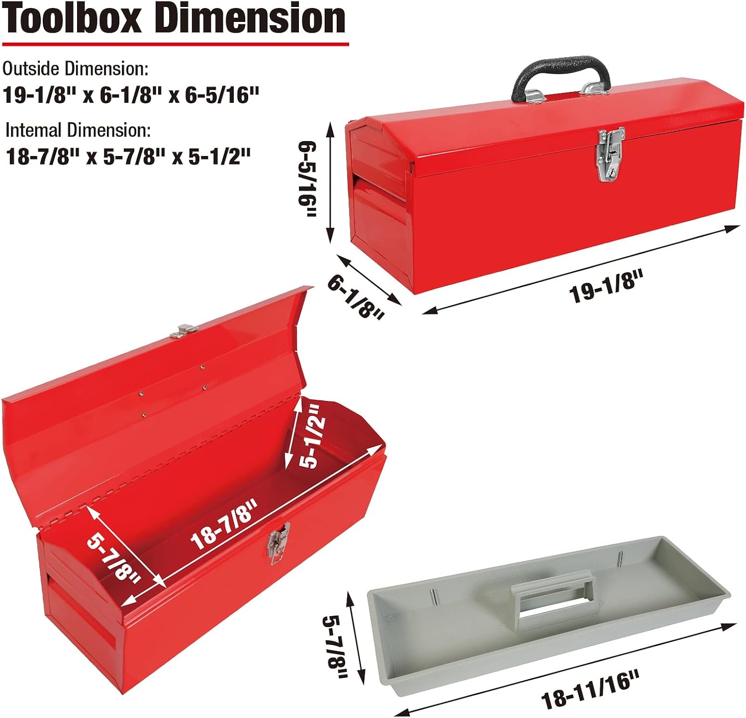 BIG RED ATB213 Torin 16" Hip Roof Style Portable Steel Tool Box with Metal Latch Closure, Red : Everything Else