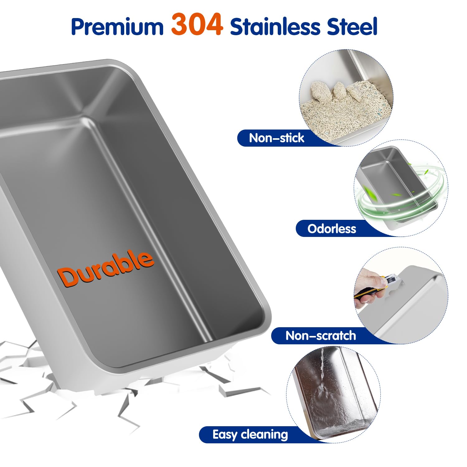 Citylife Stainless Steel Litter Box with Lid XL Large Enclosed Metal Box Anti-Leakagecat Litter Box Stainless Steel Includes Scoop, Mat, Odor Control Easy Cleaning, Dark Grey