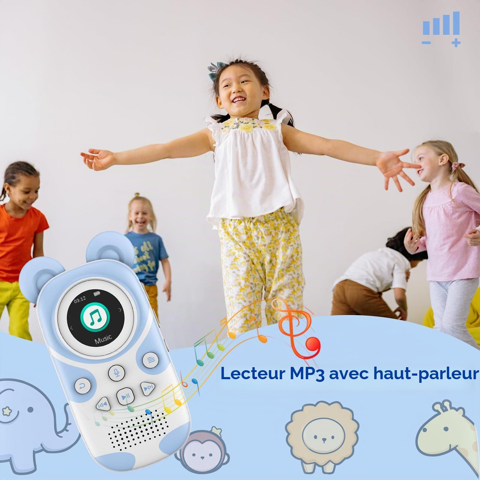 Lecteur MP3 Enfants Bluetooth 5.3 64GB avec Radio FM, Réveil, Enregistrement, Chronomètre
