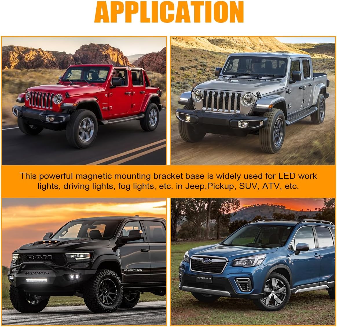 Magnetic Light Bar Mount, Powerful Magnetic Base LED Light Bar Mounting Brackets for Offroad Driving Lighting（2PCS）