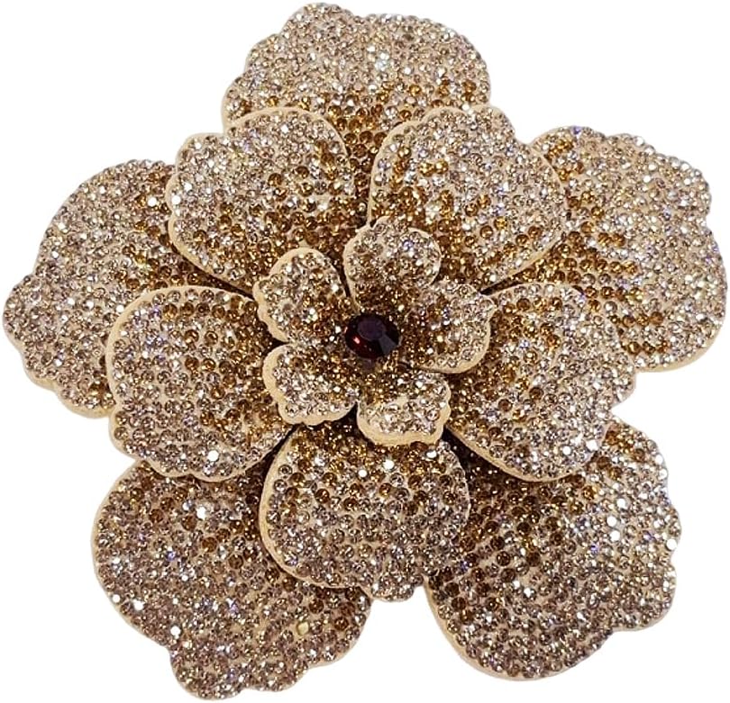 Rhinestone Handmade Camellia Flower Brooch Lapel Pins for Women Her Fashion Crystal Floral Brooches Hair Clip Dress Accessories Jewelry Boutonniere Corsage Wedding Birthday Party Gift 10.5cm/4.1in