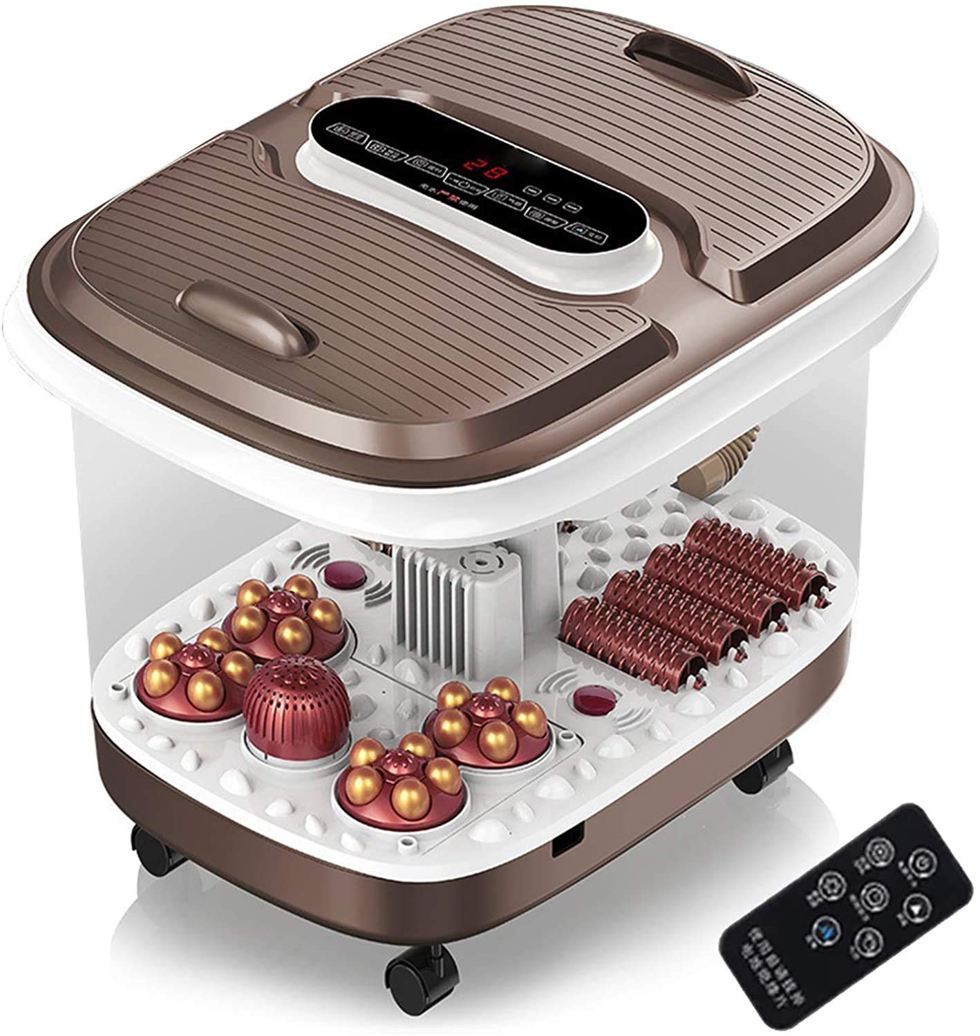 Fußbad Massagegerät mit Wärme, motorisierter Shiatsu-Massage-Kugel- und Mais-Roller-Pediküre-Spa, digitale einstellbare Zeit- und Temperatursteuerung, LED-Touchscreen, geteilt von 2 Personen, ent