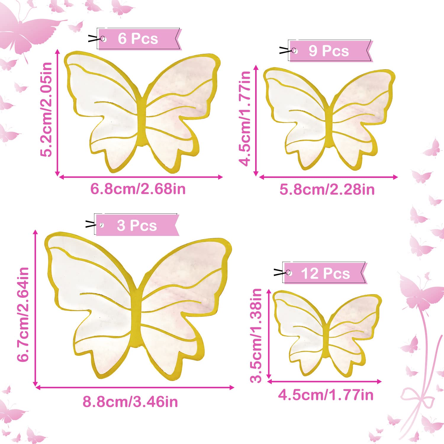 Vlindertaartdecoratie, 30 stuks vlindertaarttoppers, verschillende