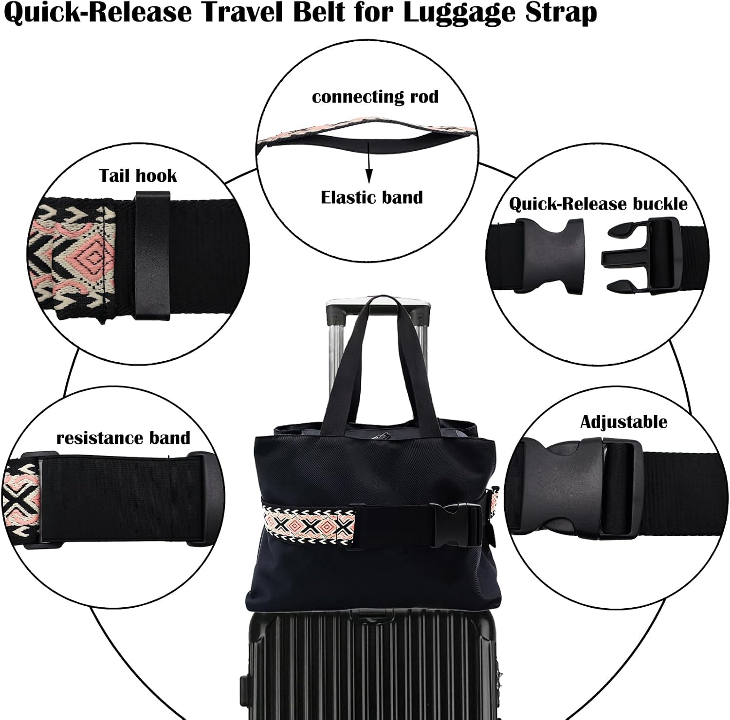 2-in-1 Travel Belt for Luggage Straps Over Handle for Add a Bag, Adjustable Quick-Release Travel Luggage Belt Strap for Carry On Bag, Suitcase Strap Travel Accessories(2" Wide)