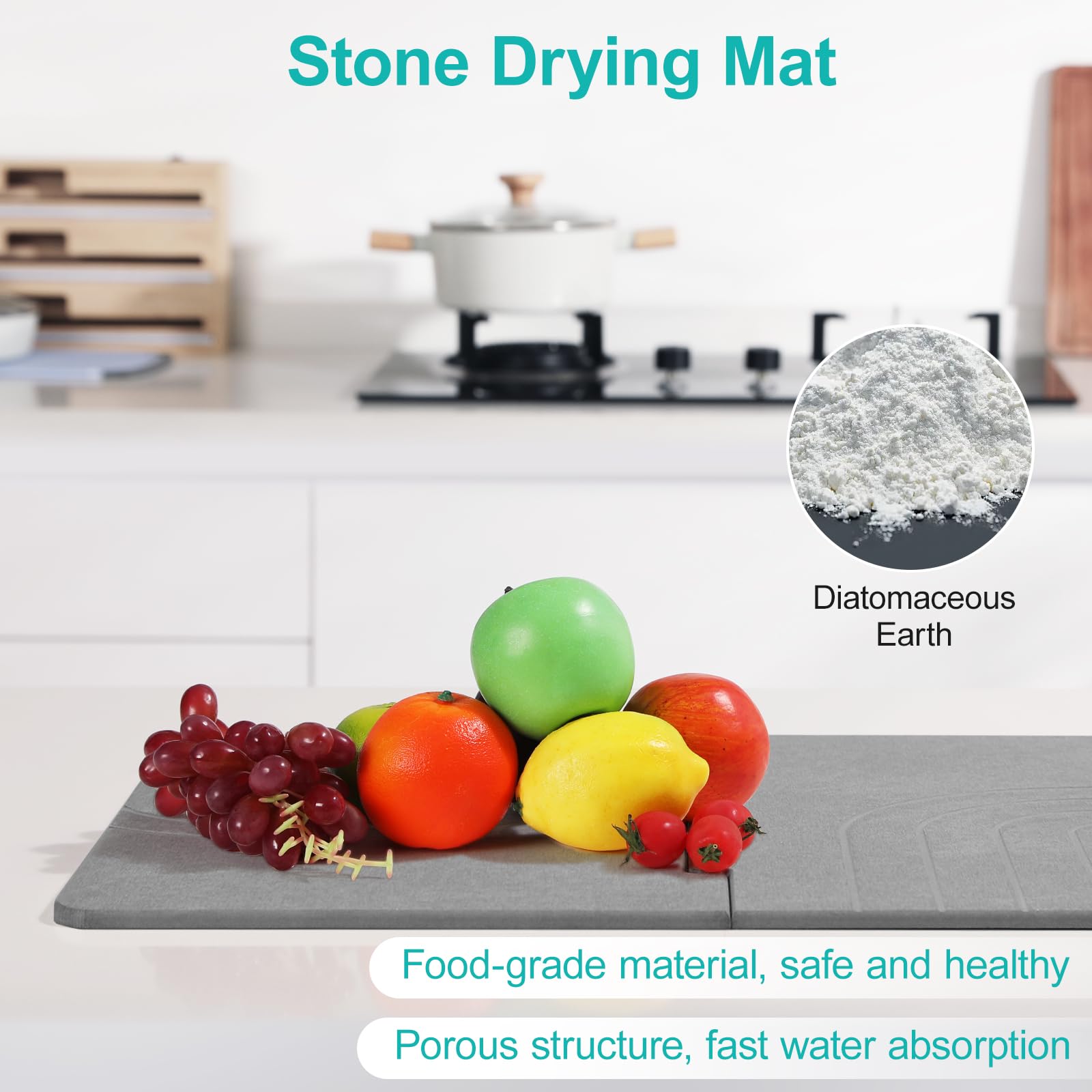 Luxspire Large Stone Drying Mat for Kitchen Counter 61×40 cm- Fast-Absorbing Dish Drying Mat Non-Slip Drying Pad for Dishes Utensils - Image 4
