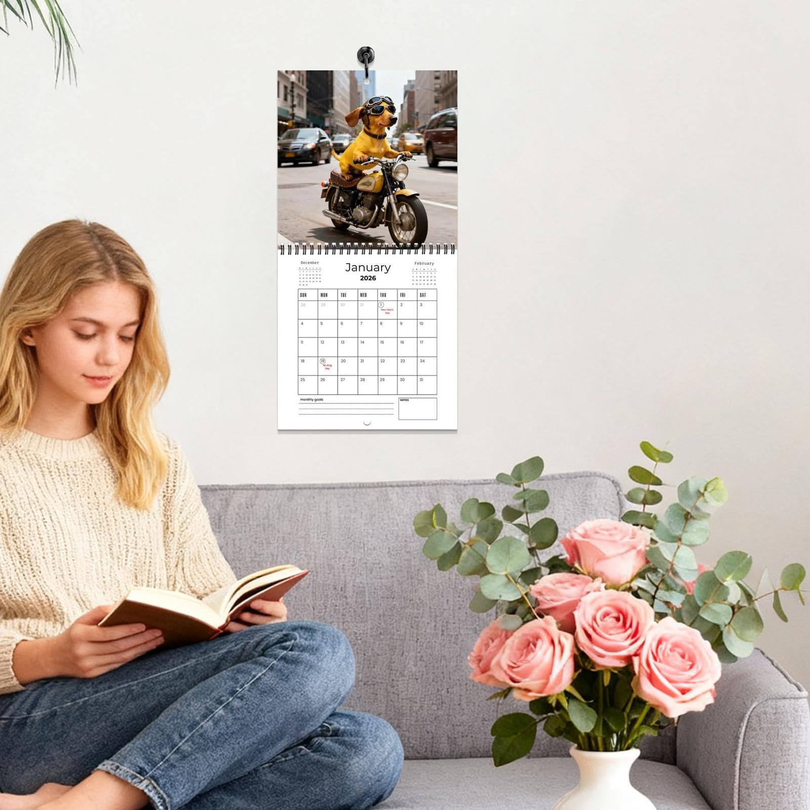 Calendario De Pared 2026 Planificador y Organizador Mensual para Perros con | Planificador De Pared Para Fechas Vacaciones Decoración Hogar Oficina Escritorio Aula