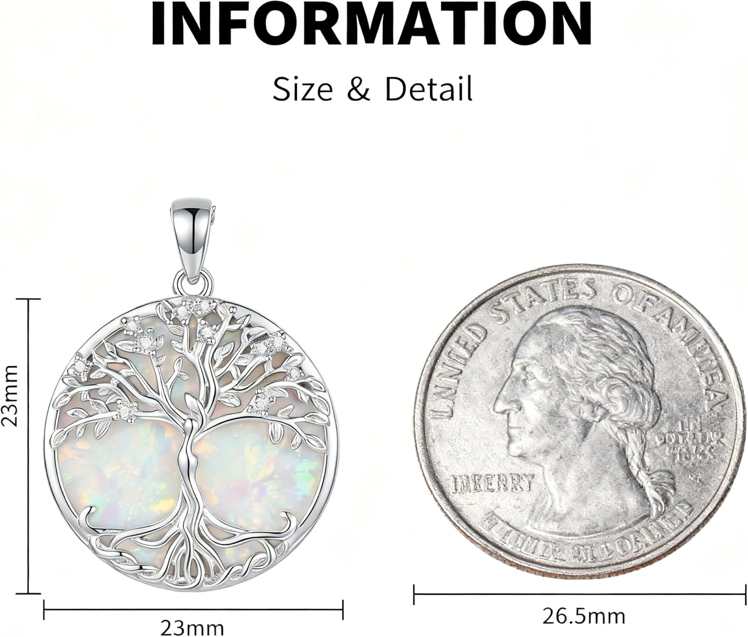 Tree of Life Necklace 18K White Gold Plated Opal Pendant Necklace Family Tree Jewelry gifts for Women Mom