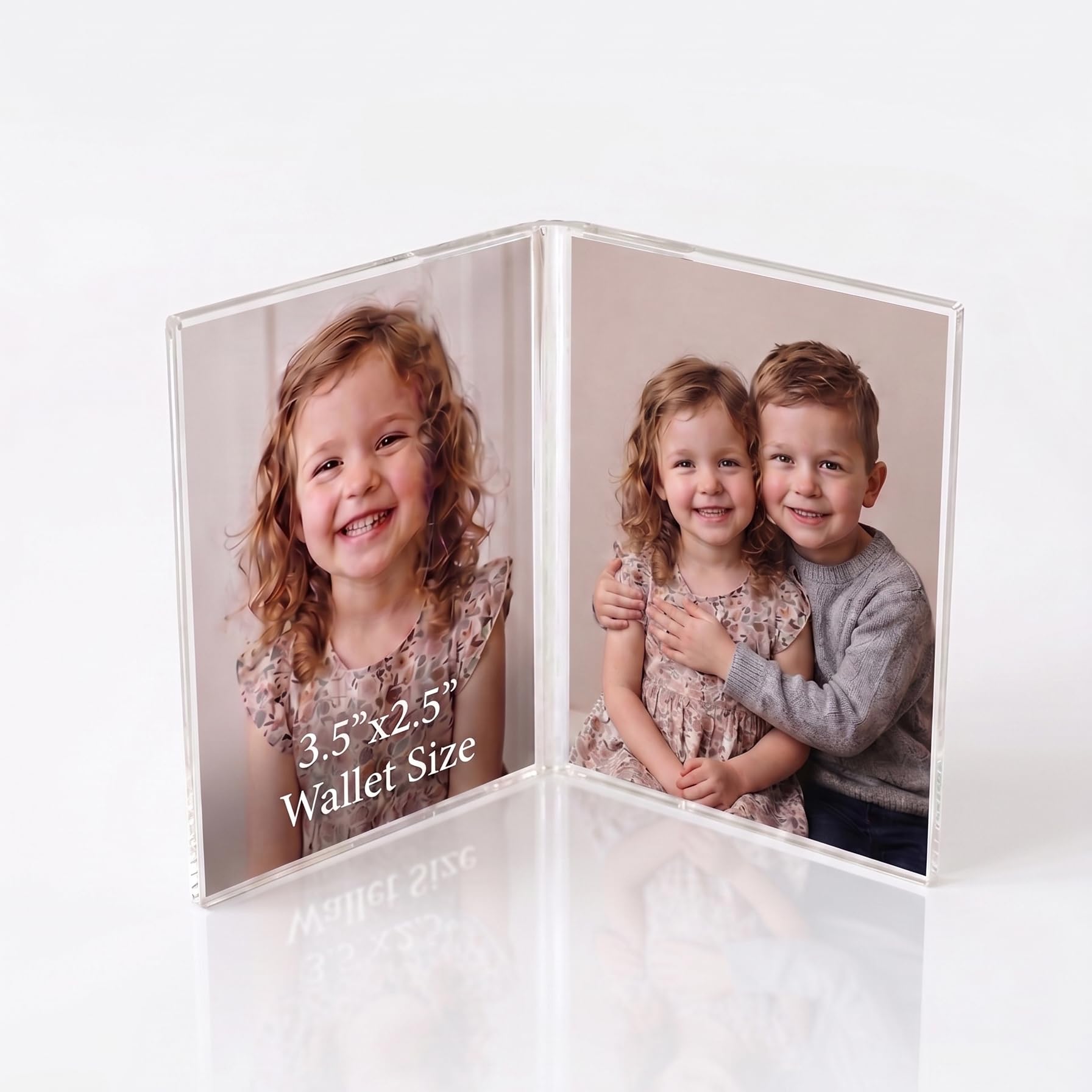 Photo 1 of ***DAMAGED*** AoneFun 2.5 x 3.5 Picture Frame - Wallet Size Picture Frames Mini Photo Frame Small Frames Clear Acrylic Double Wallet Photo Holder for 2 Vertical Photos Tabletop Desk Display Lucite Cute 2x3
