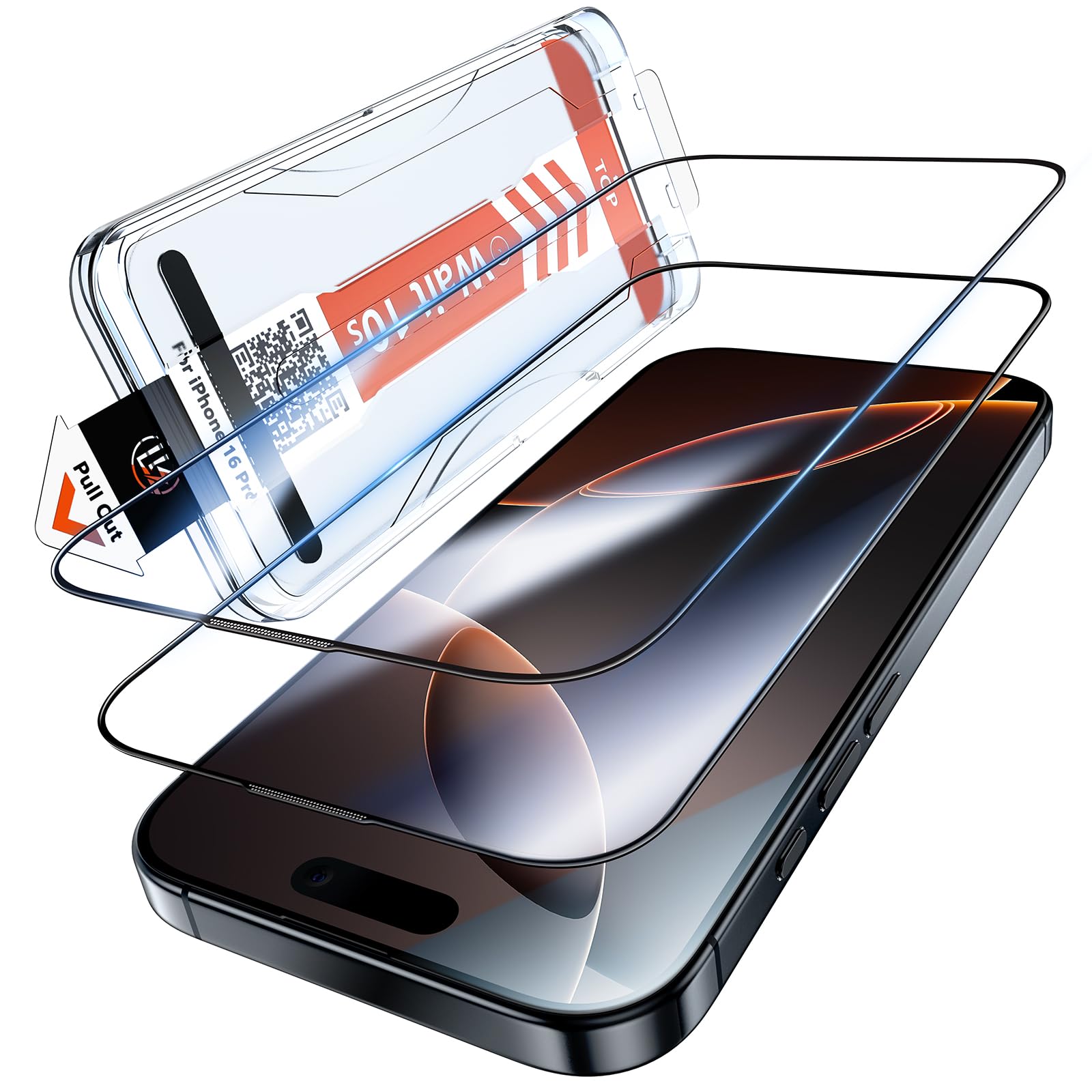 LK Tempered Glass Screen Protector for iPhone 16 Pro, Full Screen, Car Installation Protective Glass, 9H Top Hardness, Shockproof, Scratch-Resistant, Anti-Fingerprint, Anti-Oil, Anti-Bubble, Pack of 2