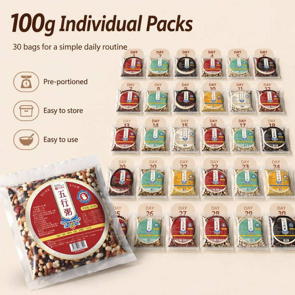 Paquete De 30 Gachas Cereales Mixtos, 100 G Por Bolsa, Fácil Cocinar, Sin Aditivos, Desayuno Y Cena Ricos En Nutrientes, Compatible Con Olla Arrocera