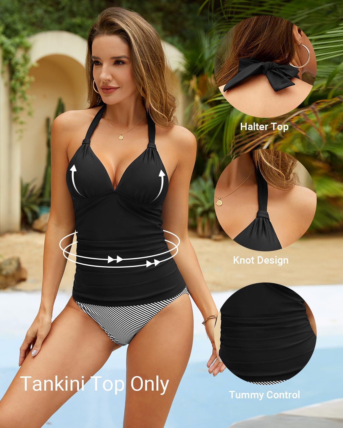 Halter Tankini Tops for Women - Tummy Control Swimsuit Top Only 2026 Push Up Bathing Suit Tank Top No Bottom