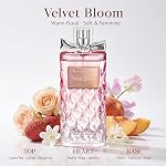 Parfum pour les femmes, parfum floral durable sans alcool, léger & Doucement parfumé avec Rose, Jasmine & Pivoine, Pêche, Patchouli & Base de musculation, 100ml / 3.4 fl oz, Cadeau pour les femmes & Les mamans (Velvet Bloom)