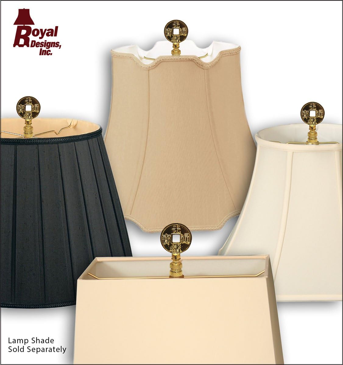 Royal Designs Asian Symbols 2.25" Lamp Finial for Lamp Shade, Polished Brass - Set of 2