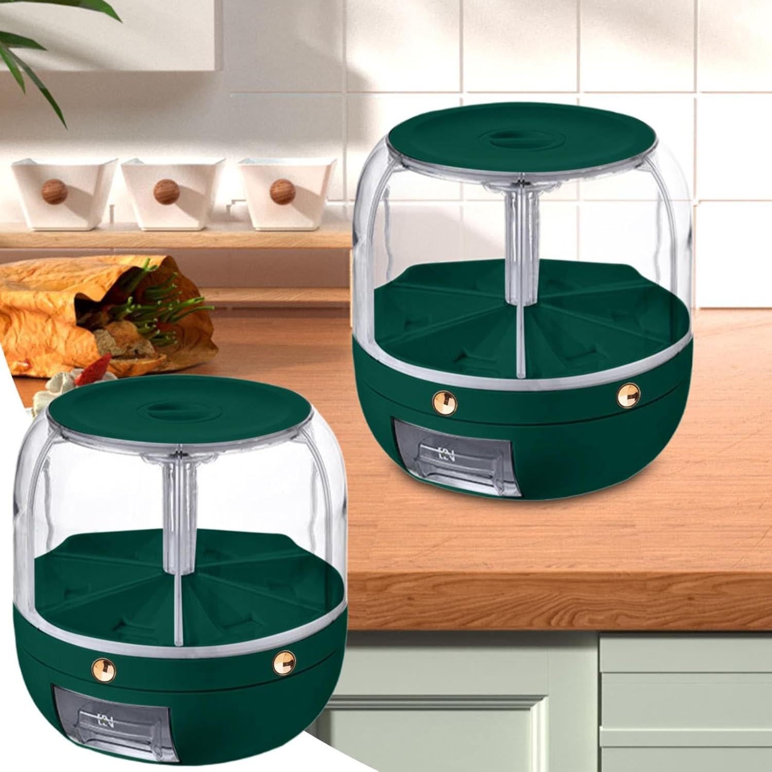 BILIKEYU Rice Dispenser Grain Storage Container Dispenser 360°Rotation & One Click Output Grain Container With 6 Compartments Kitchen Household Cereal Dispenser For Small Grains Home (AG, One Size)