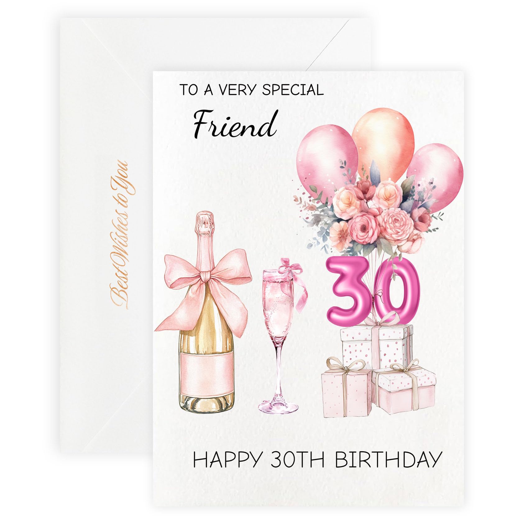 MAGJUCHE 30th Birthday Cards for Friend, Pink Happy Birthday Cards, with Envelope and Wax Seal, 5x7 inch