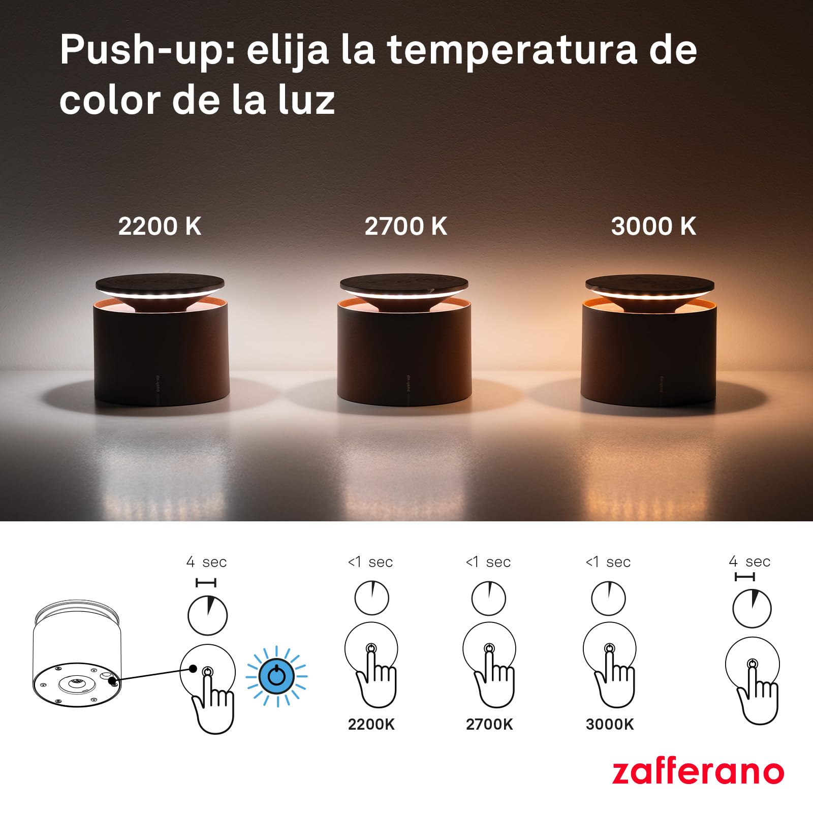 Zafferano, Lámpara Push-Up, Lámpara de Mesa Recargable e Inalámbrica con Control Táctil, Adecuada también como Lámpara de Exterior, Atenuador, 2200-3000 K, Altura 80-100 cm, Color Gris Oscuro