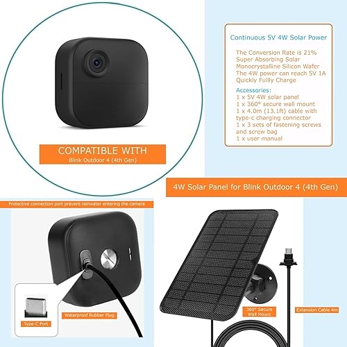 Miniatura 2 de Panel solar para cámara Blink al aire libre, cámara de seguridad para exteriores, panel solar compatible con Blink Outdoor 4 (4 generación), enchufe