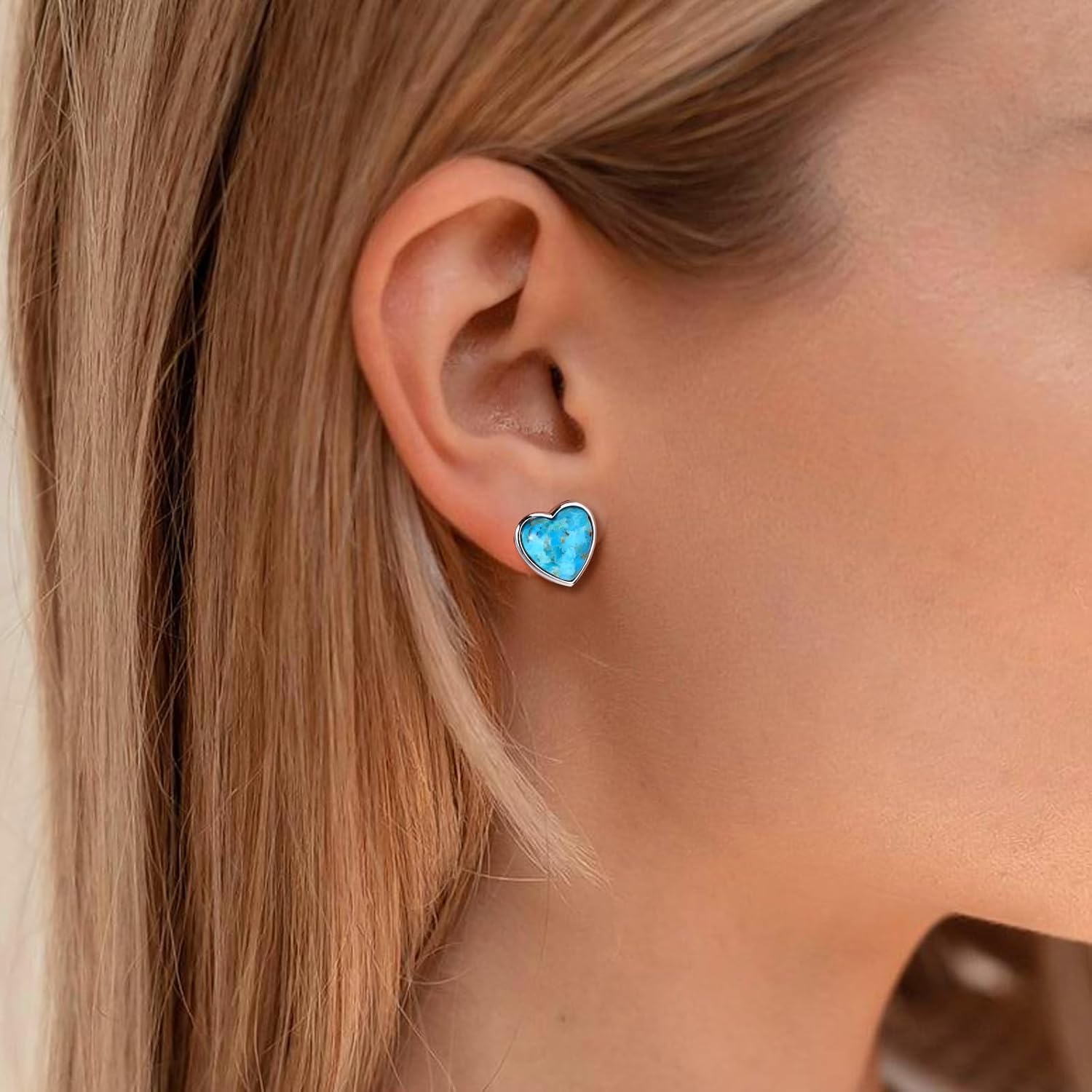 AIBAO Real Turquoise/Lapis Lazuli/Malachite Stud Earrings for Women Western Boho Jewelry Hypoallergenic 925 Sterling Silver Earrings Studs