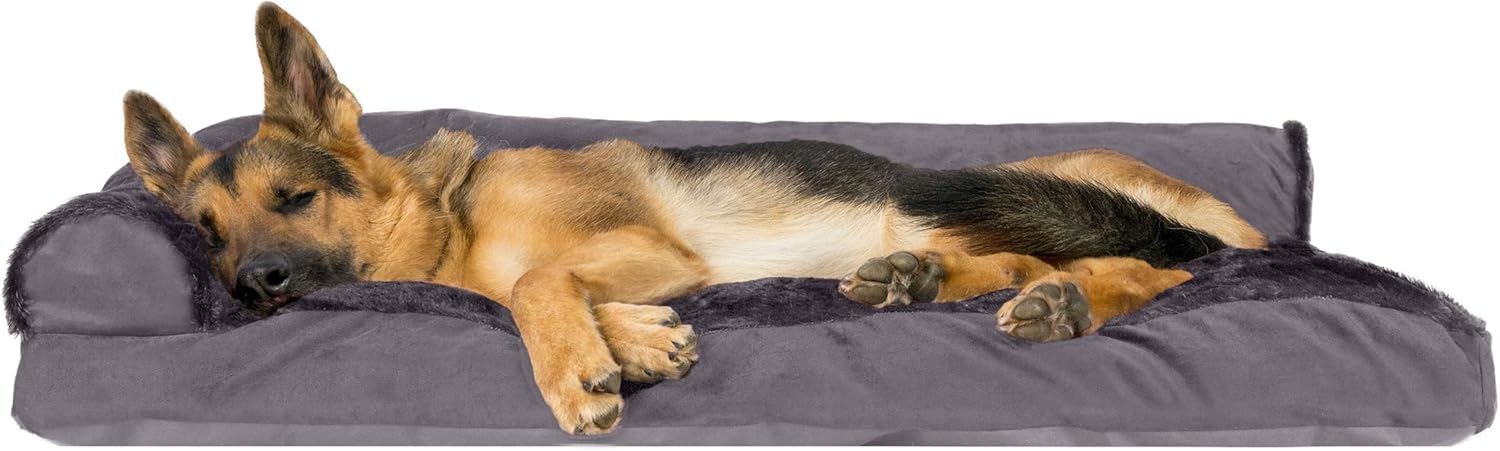 Furhaven Pillow Pet Bed for Dogs and Cats - L Chaise Sofa Plush Fur and Velvet Couch Dog Bed with Removable Washable Cover, Platinum Gray, Jumbo (X-Large) : Pet Supplies