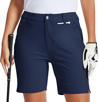 MoFiz Womens 7" Golf Shorts UPF 50+ Water-Resistant Hiking Shorts Lightweight Outdoor Stretchy Athletic Shorts