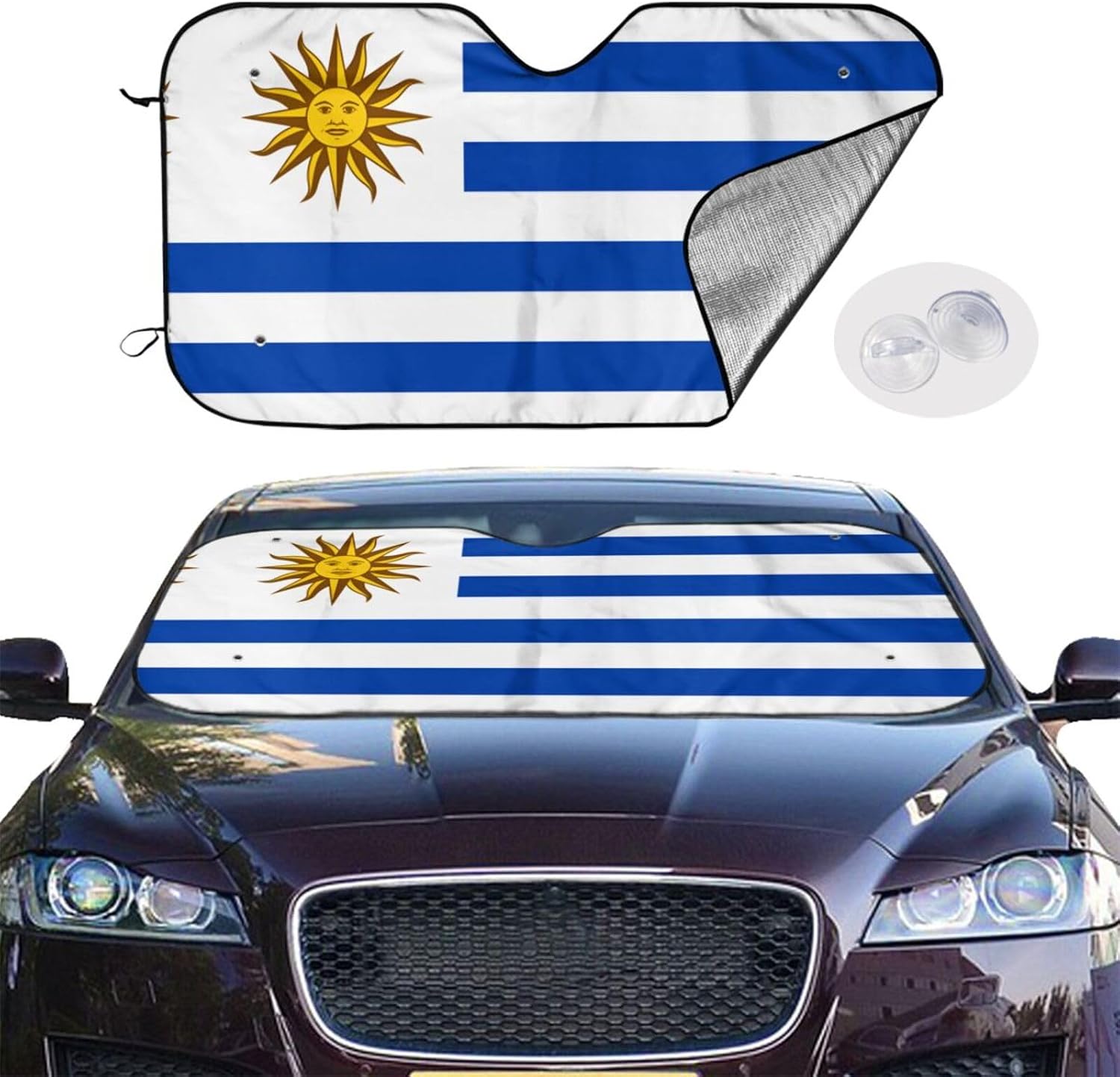 Flag of Uruguay Print Foldable Car Windshield Sun Shade 55x30in image 2