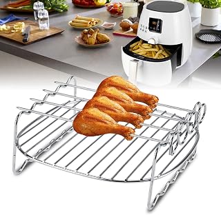 articulo Parrilla para Barbacoa, Rejilla de Acero Inoxidable de Repuesto de Doble Capa, Estructura con 4 Pinchetas, Capa para Freidora de Aire
