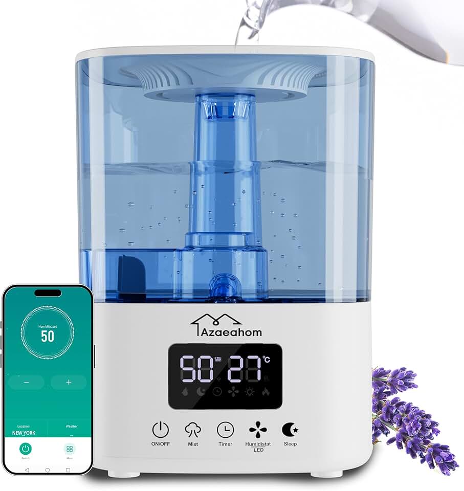 Smart Humidifiers for Bedroom, Top Fill 4L Cool Mist Air Humidifier for Large Room, Essential Oil Diffuser App Control, Fast Symptom Relief, Nightlight, 12H Quiet Runtime for Baby, Plant
