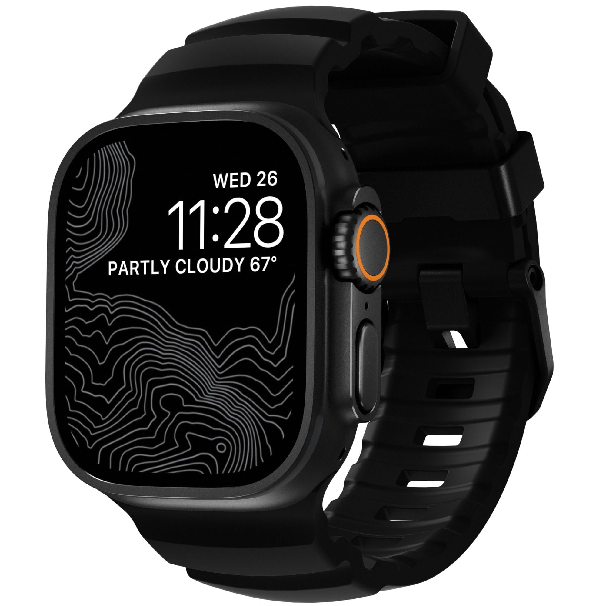 NOMAD Rocky Point Band | für Apple Watch 42/44/45/49 mm |ultimative leistungsstarke Uhrenarmband | Carbon Black Connector Black