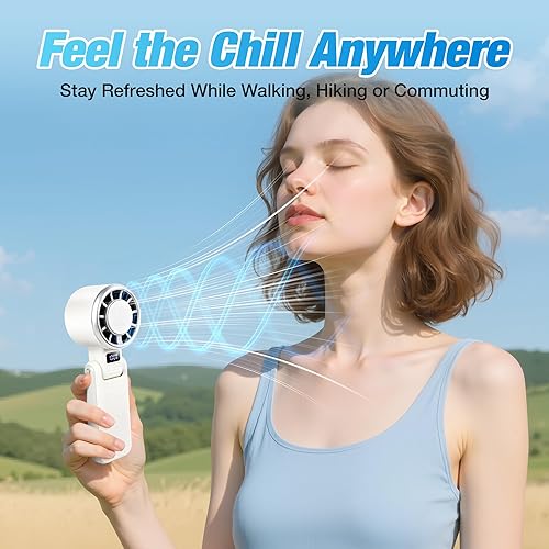 Vista 4 de Ventilador de mano turbo portátil con refrigeración por hielo batería de 4000 mAh, viento de 5 velocidades, motor sin escobillas, carga rápida