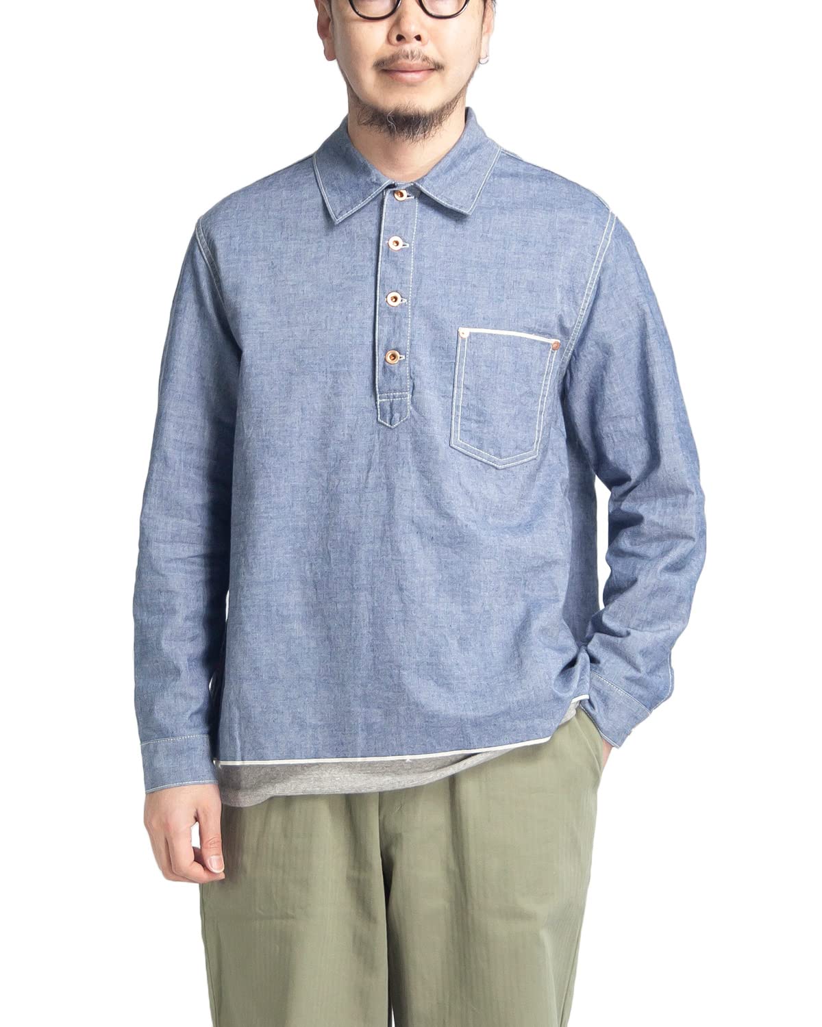 メンズ セルビッチシャンブレーシャツ BLUEPORT】SELVEDGE CHAMBRAY SHIRT 