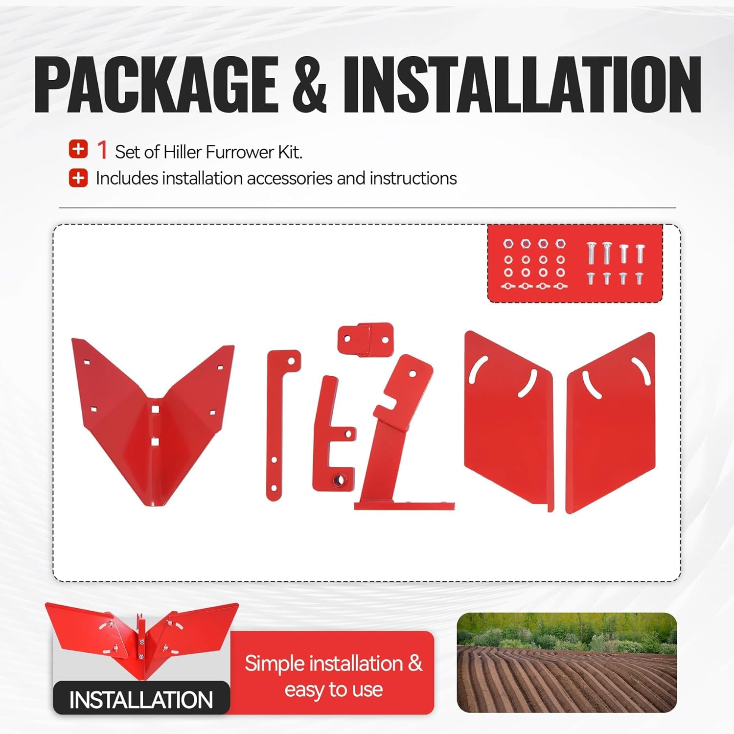 Hiller Furrower Kit for Rear Tine Tiller W/Adjustable Wing Fit for Land Reclamation 3 Kinds Connection Red Steel Replacement for 15683 Hiller-Furrower