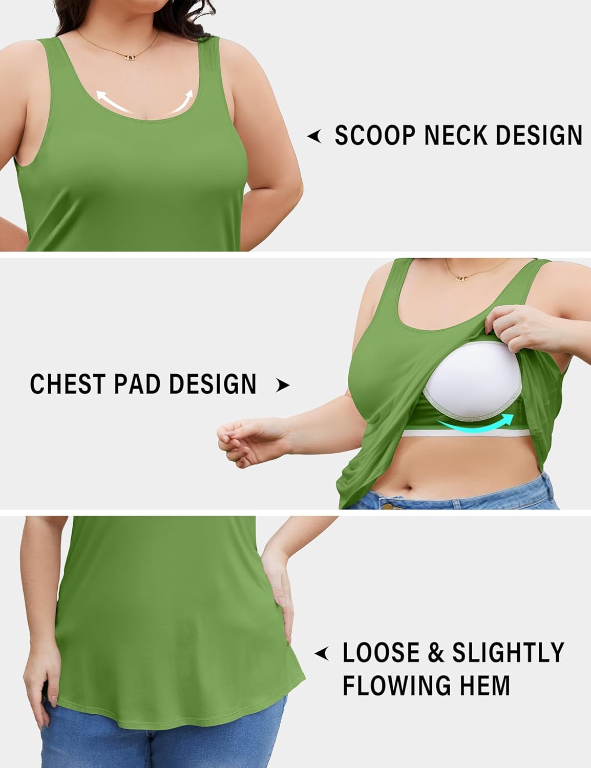 FOREYOND Plus Size Tank Top with Shelf Bra for Women Camisole Tops with Built in Bra Cotton Undershirts 1XL-5XL - Image 3