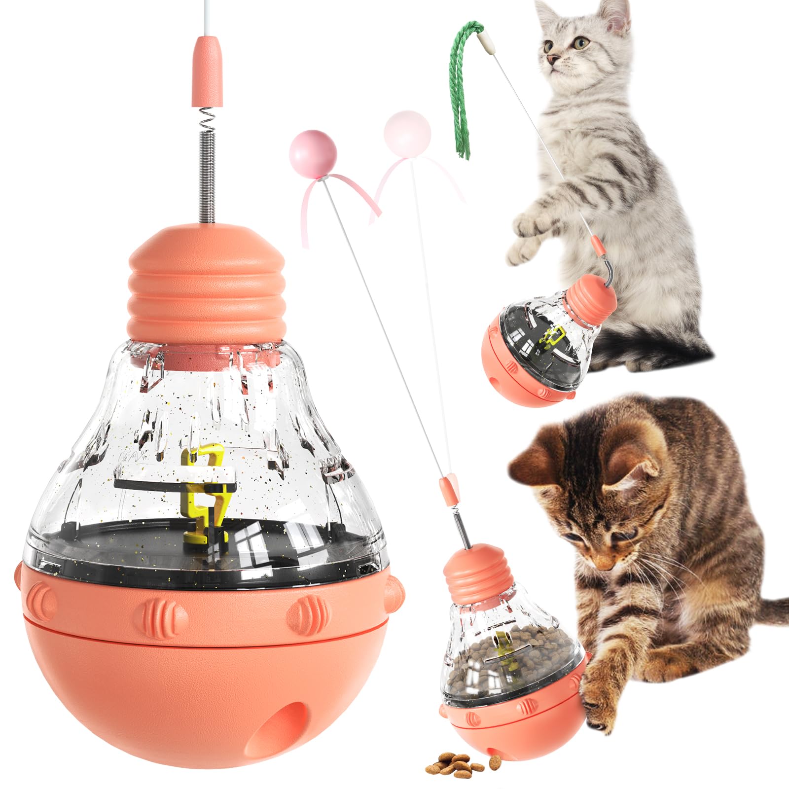 Cat Interactive Toys for Indoor Cats Kitten Wand Toy Weight Loss Kitty Funny Balls Slow Food Dispenser Feeder Treat Dispensing Feeding Pet Supplies Birthday Gift A
