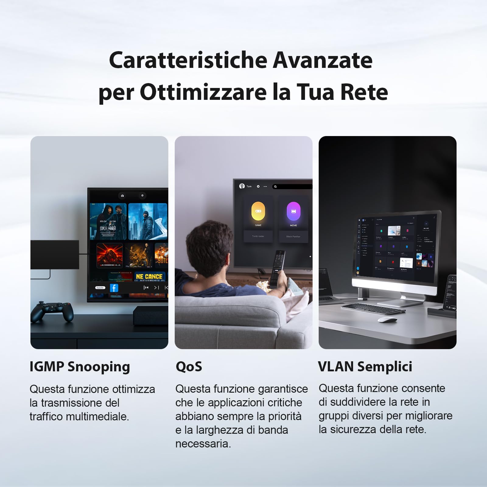 Tenda TEG208E Managed Switch 8 Port Rj45 Gigabit Switch 10/100/1000 Mbps, Smart Switch LAN distributore (IGMP-Snooping, QoS, VLAN, carcassa metallica)