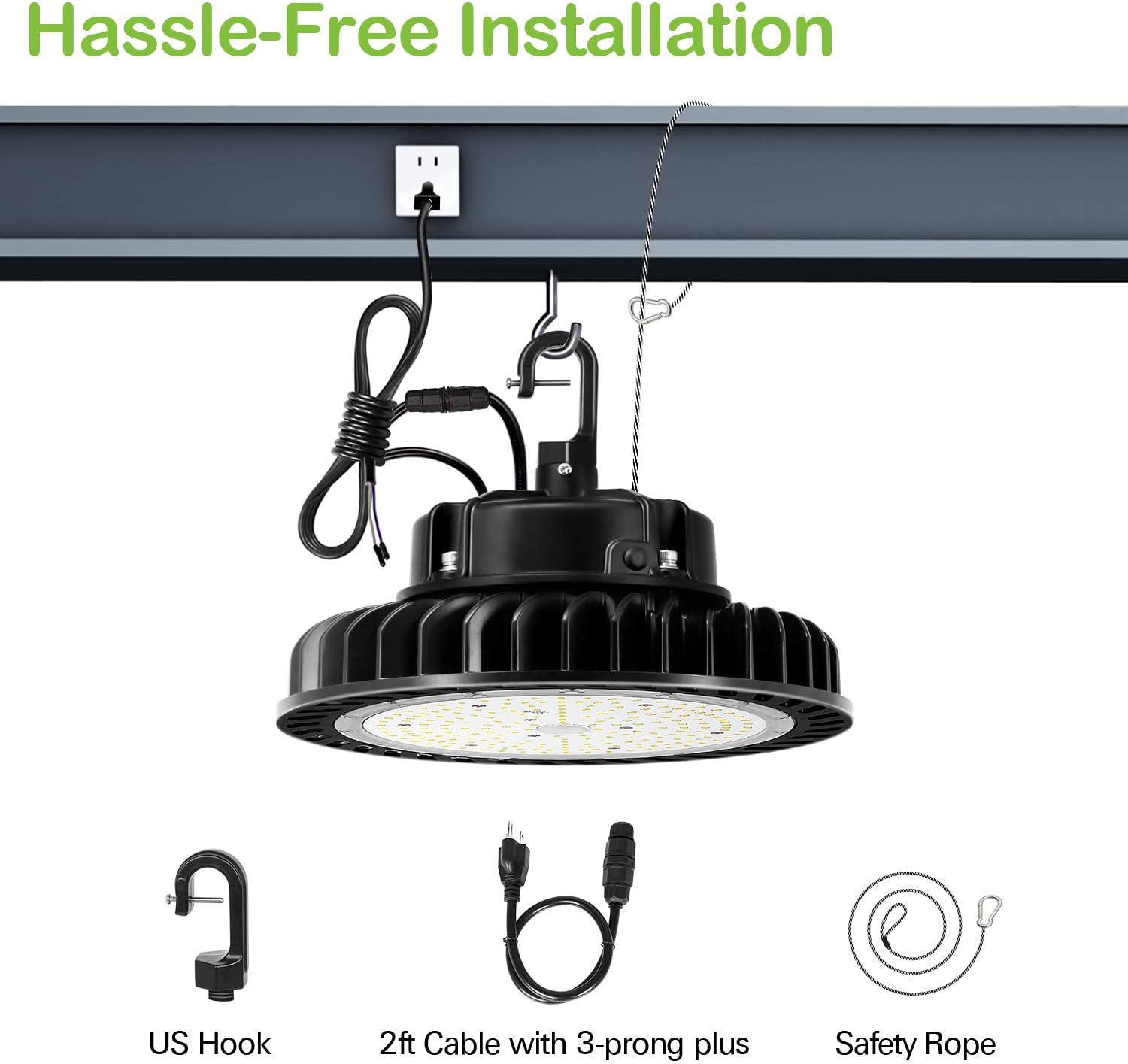 Black Friday Sale 2022 hykolity LEDhigh Bay Light 100W 1-10V Dimmable 5000K 14,000lm UFO LEDhigh Bay Light Fixture, 5' Cable W/ US Plug [175W/250W MH/HPS Equiv.]100-277V, Commercial Warehouse Area Light for Wet Location