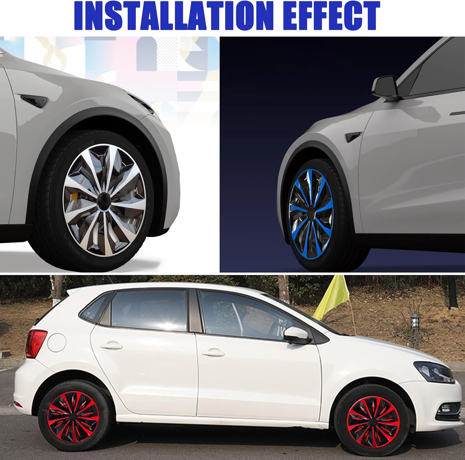 4PCSハブキャップホイールトリム16インチオートタイヤ交換エクステリアキャップカーアクセサリーカバープロテクターホイールカバー,ブ