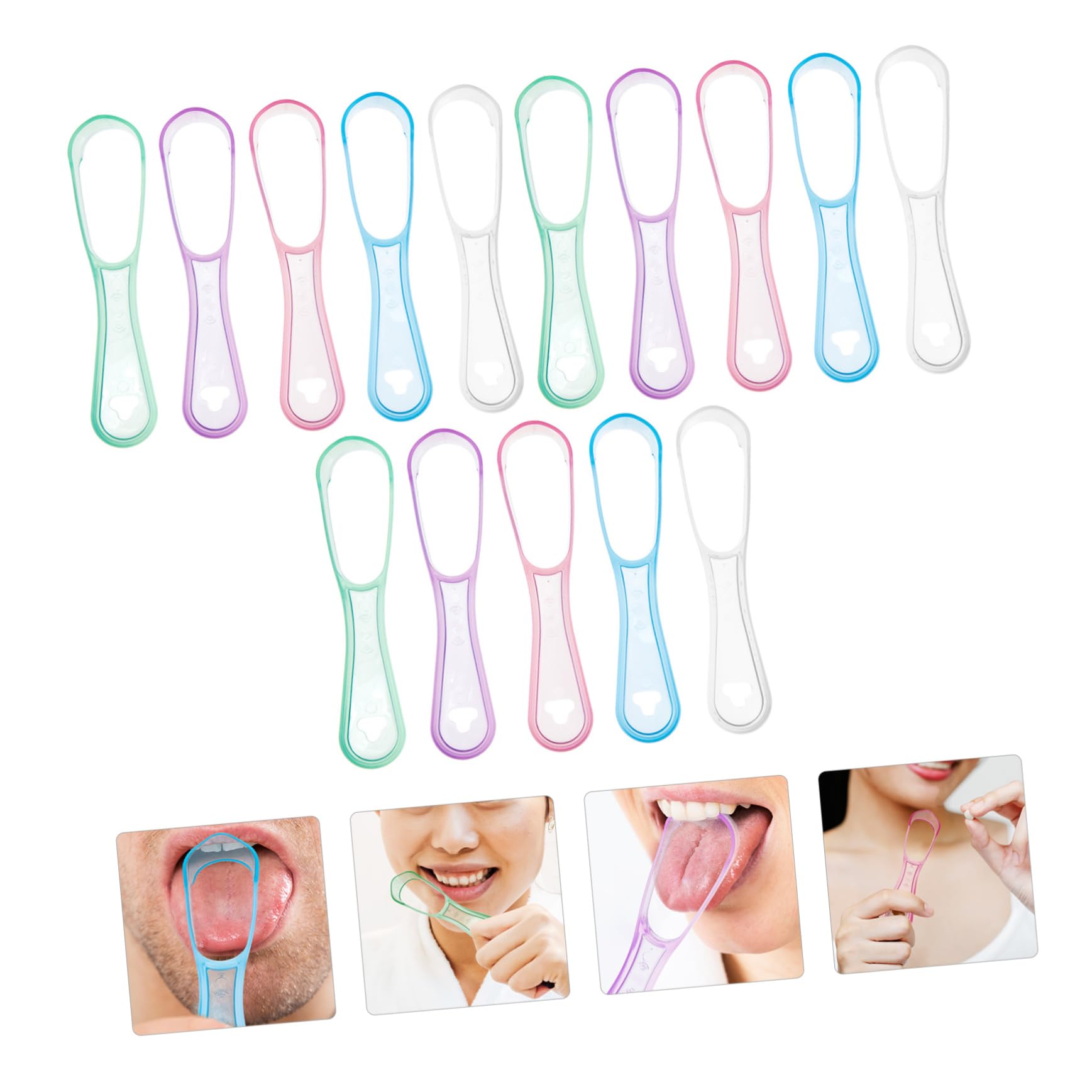 4 Set Raschietto Linguale Per Adulti Pulitore Per Lingua Ergonomico Materiale Sicuro Design Con Gancio Per Facile E Colori Trasparenti E 15 Pezzi * 4