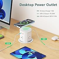 Vista 11 de QBA Toma de corriente desplegable para encimera con PD 20 W USB-C, cargador inalámbrico de 15 W, toma de corriente desplegable con 4 tomas, 3