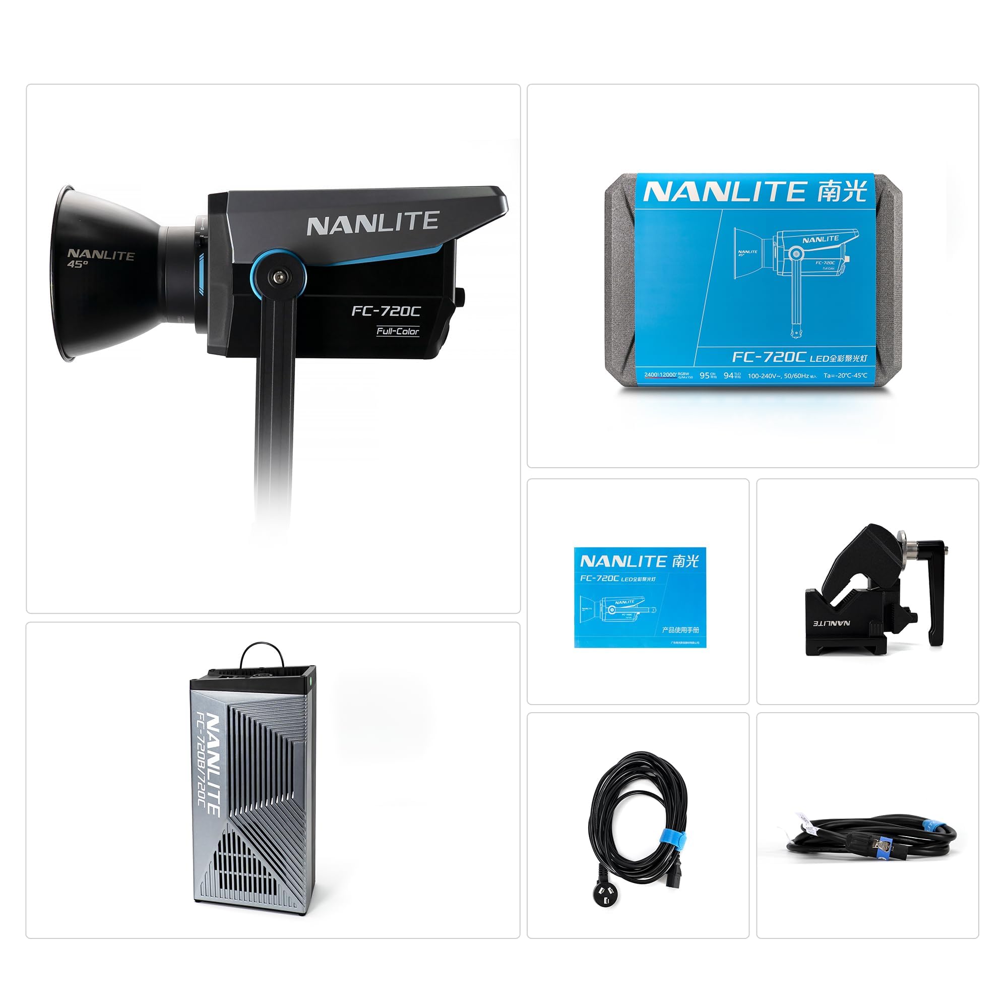 Nanlite FC-720C 750W RGBW LED-Videoleuchte, Vollfarb-Studio-Strahler mit 2700K-12000K, CRI 96 TLCI 97, Bowens-Halterung für Film- und Broadcast-Produktion, YouTube, Live-Streaming und Fotografie