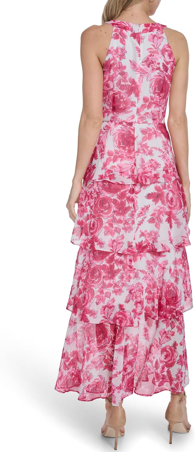 Tommy Hilfiger Women's Sleeveless Halter Neck Tiered Skirt Maxi Dress