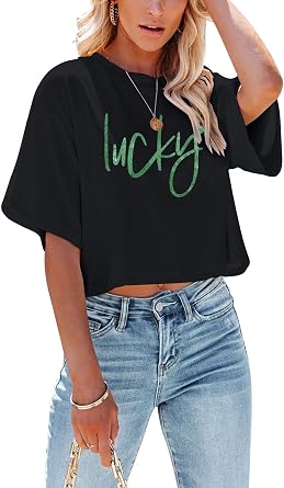St Patricks Day Shirt Women Luck Shamrock Shirts Cute Saint Patricks Day Crop Top Irish Raglan Shirt