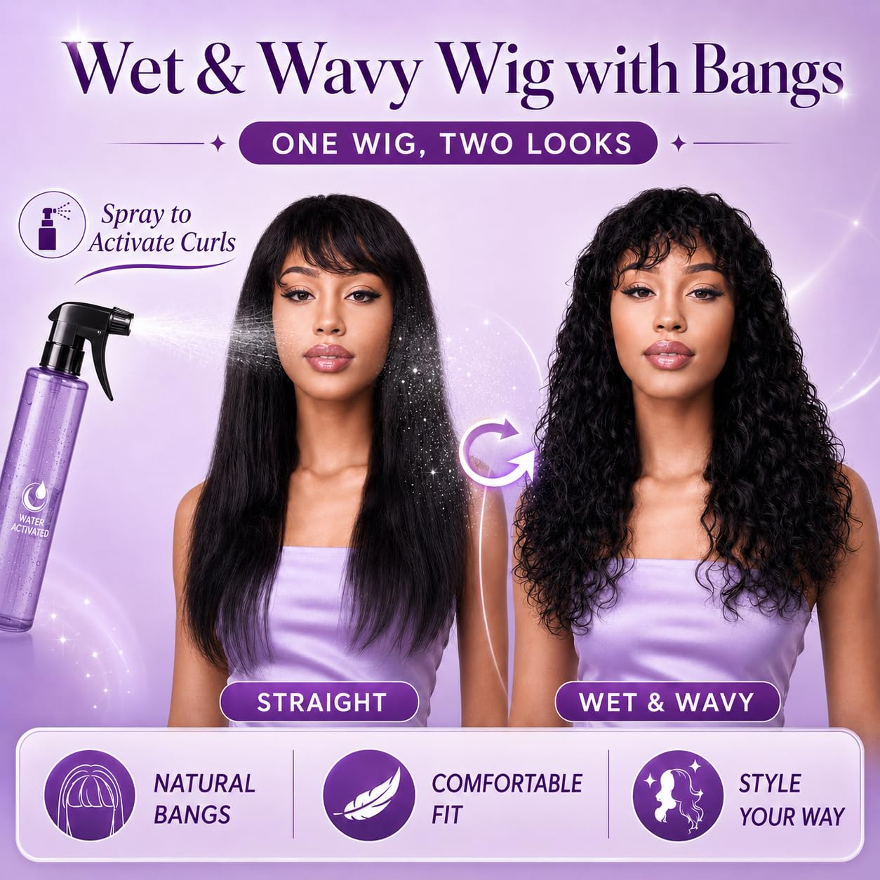 Red Wig with Bangs 22inch Wet and Wavy Wig with Bangs Glueless Non-Lace Front Wig Machine Made Curly Wave Human Hair Wigs 150% Density Brazilian Virgin Hair for Women 99J Color