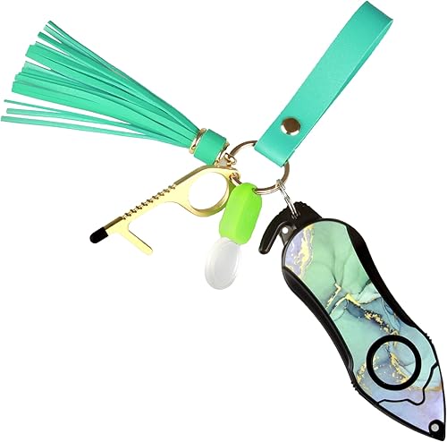 Stinger Juego de llaveros de alarma personal: alarma de seguridad, sirena, cortador de cinturón de seguridad, rompeventanas de automóvil, Verde