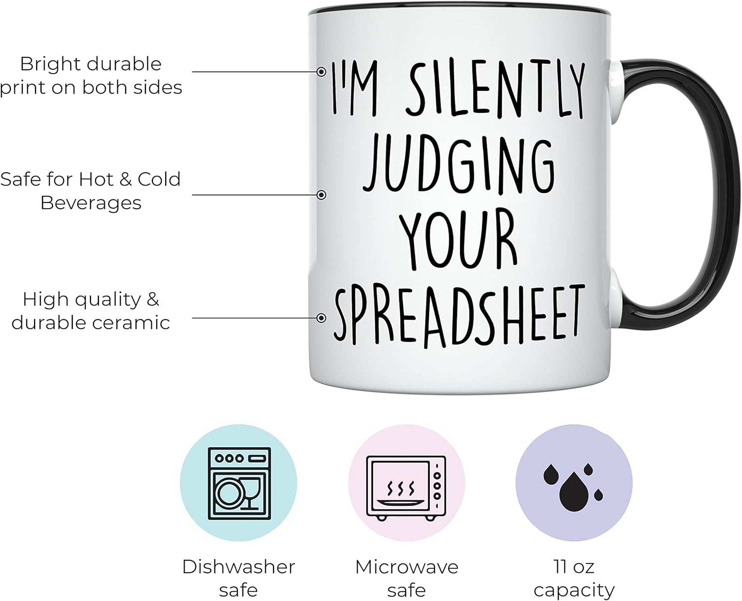 YouNique Designs Spreadsheet Mug, 11 Ounces, Accountant Cup, CPA Coffee Mug Funny Accountant Gifts Accountant Gag Gift (Black Handle) - Image 2