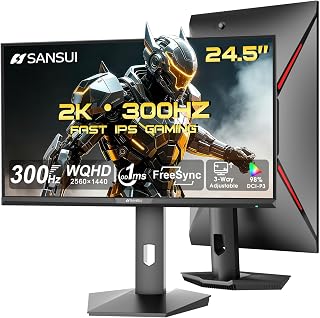 SANSUI ES-G25F6Q Pro 24.5" QHD 300Hz Gaming Monitor, 1ms IPS, FreeSync, 2x HDMI 2.1 + 2x DP 1.4, 130% sRGB, VESA Mount