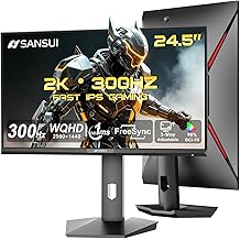 SANSUI 24.5 Inch QHD Gaming Monitor 300Hz, 1ms Fast IPS Computer Monitor, 2&times; HDMI 2.1 + 2&times; DP 1.4 Ports, 130% sRGB Eye Care VESA Support (DP Cable Included ES-G25F6Q Pro)