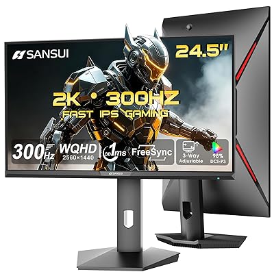 SANSUI 24.5 Inch QHD Gaming Monitor 300Hz, 1ms Fast IPS Computer Monitor, 2× HDMI 2.1 + 2× DP 1.4 Ports, 130% sRGB Eye Care VESA Support (DP Cable Included ES-G25F6Q Pro)