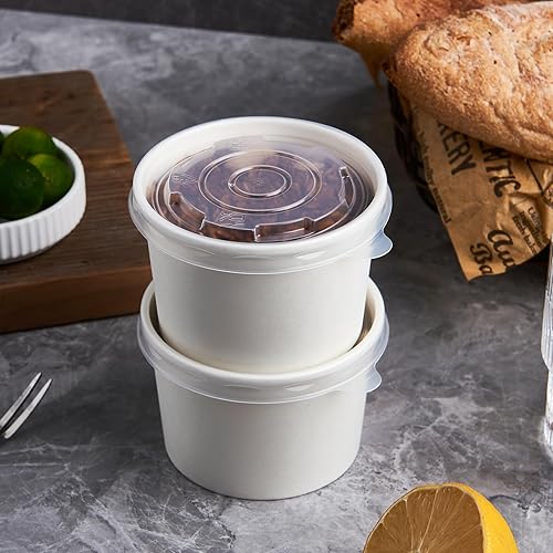 Miniatura 4 de CIAO! Tapa de polipropileno de 3.543 in de diámetro, diseñada y apta para contenedores de alimentos de papel de 8 onzas (1000 por caja)