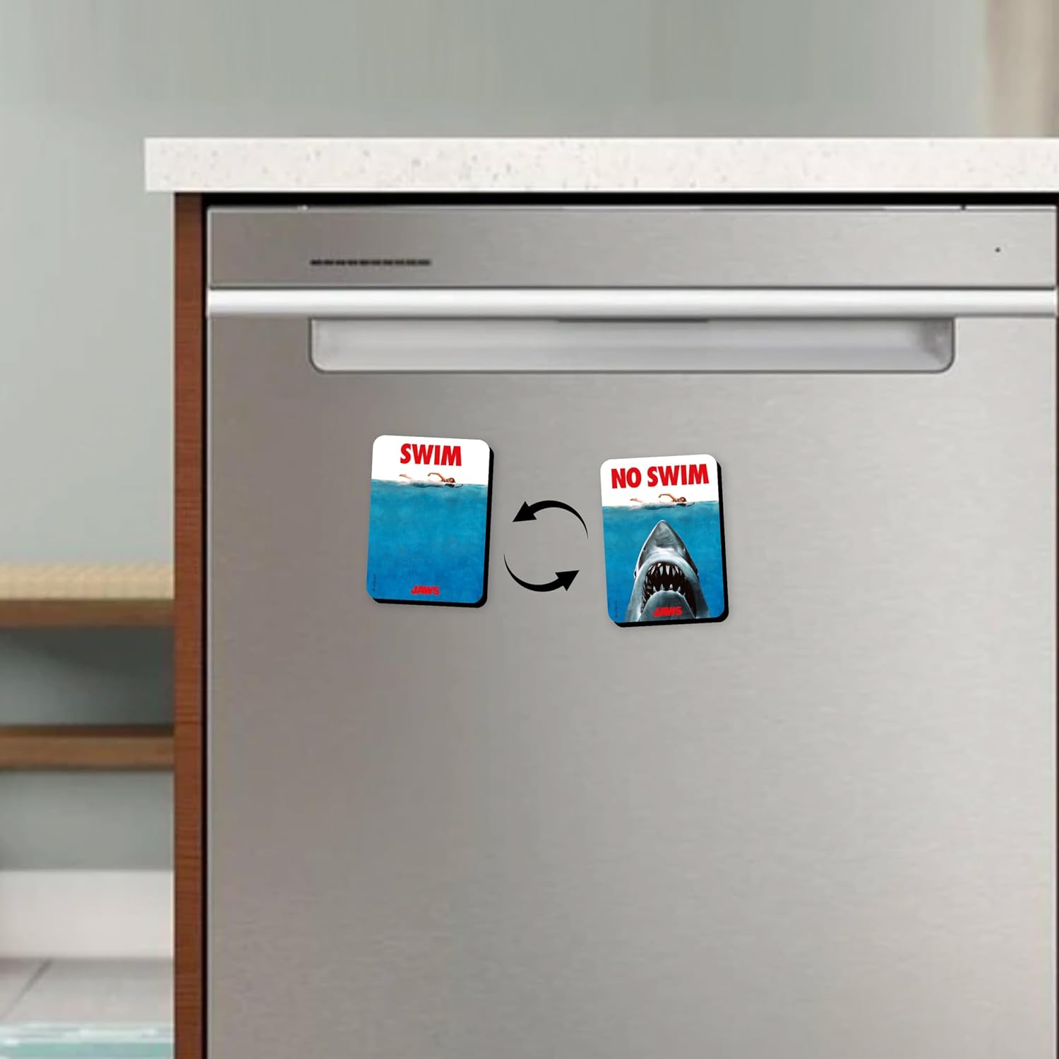 GAMAGO Jaws Dishwasher Magnet - Shark Themed Double Sided Clean Dirty Magnet Sign Indicator - Officially Licensed Jaws Merchandise & Collectibles